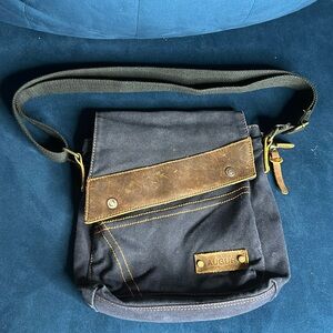 Augur Messenger Crossbody Bag Canvas Organizer Leather Trim Small Satchel Unisex